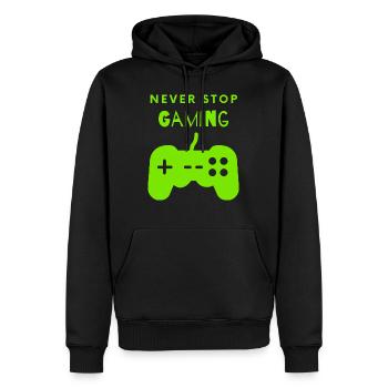 Never stop gaming - Männer Premium Bio Hoodie - Schwarz - Vorne - Nico (187cm)