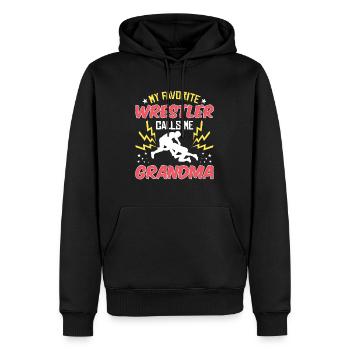 Mon lutteur préféré m’appelle Grandma Wrestling - Sweat à capuche Premium bio Homme - noir - Devant - Nico (187cm)
