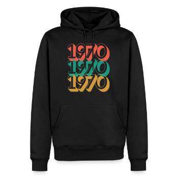 Anniversaire année 1970 / Vintage 1970 - Sweat à capuche Premium bio Homme - noir - Devant - Nico (187cm)