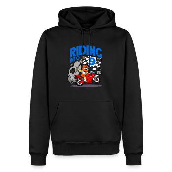 Motocycliste roulant dans 9 garçon moto anniversaire - Sweat à capuche Premium bio Homme - noir - Devant - Nico (187cm)