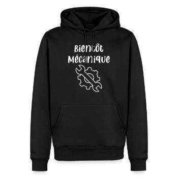 Bientôt Mécanique - Sweat à capuche Premium bio Homme - noir - Devant - Nico (187cm)