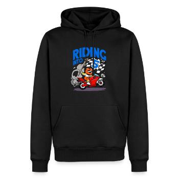 Motocycliste roulant dans 5 garçon moto anniversaire - Sweat à capuche Premium bio Homme - noir - Devant - Nico (187cm)