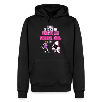 Cette fille de football est 4ème anniversaire de football - Sweat à capuche Premium bio Homme - noir - Devant - Nico (187cm)