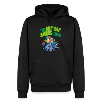 Ce saurus d’anniversaire est maintenant 5 dinosaures - Sweat à capuche Premium bio Homme - noir - Devant - Nico (187cm)