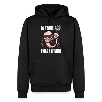 Homme Sperme Anniversaire 57 ans - Sweat à capuche Premium bio Homme - noir - Devant - Nico (187cm)