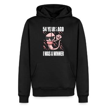 Homme Sperme Anniversaire 54 ans - Sweat à capuche Premium bio Homme - noir - Devant - Nico (187cm)