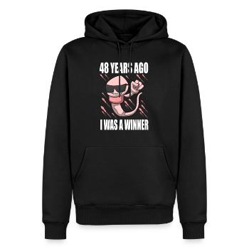 Homme Sperme Anniversaire 48 ans - Sweat à capuche Premium bio Homme - noir - Devant - Nico (187cm)