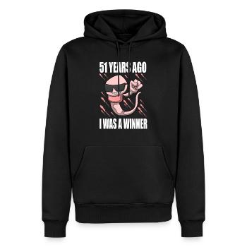 Homme Sperme Anniversaire 51 ans - Sweat à capuche Premium bio Homme - noir - Devant - Nico (187cm)