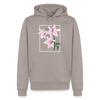 Lily Flower - Men’s Premium Organic Hoodie - taupe - Front - Nico (187cm)