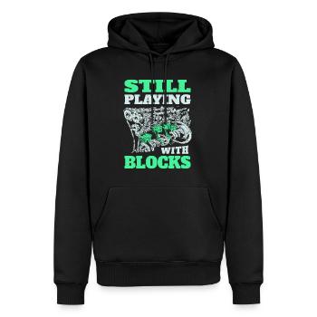Ich spiele immer noch mit Motorblöcken - Männer Premium Bio Hoodie - Schwarz - Vorne - Nico (187cm)