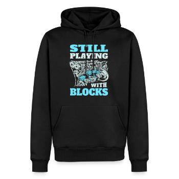 Ich spiele immer noch mit Motorblöcken - Männer Premium Bio Hoodie - Schwarz - Vorne - Nico (187cm)