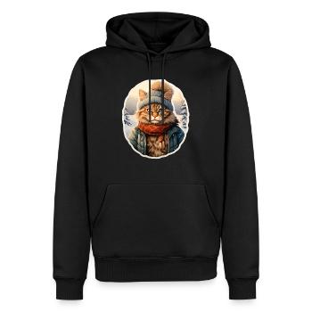 Chat des forêts norvégiennes avec chapeau, écharpe et veste - Sweat à capuche Premium bio Homme - noir - Devant - Nico (187cm)