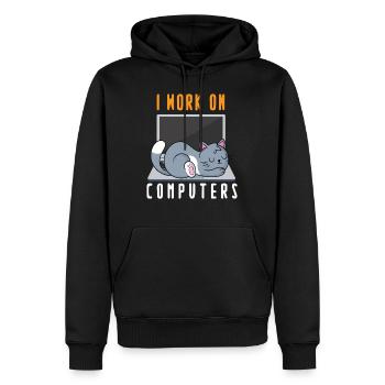 Ich arbeite an Computern Lustige Katze Kätzchen Kätzchen Lustig - Männer Premium Bio Hoodie - Schwarz - Vorne - Nico (187cm)