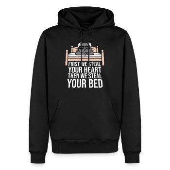 First We Steal Your Heart Then We Steal Your Bed - Men’s Premium Organic Hoodie - black - Front - Nico (187cm)