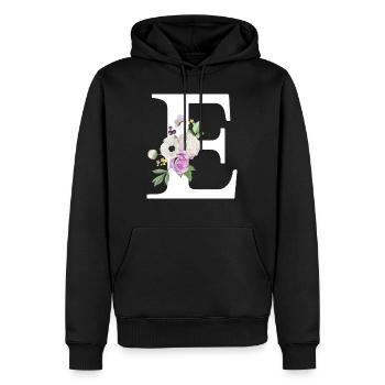 Lettre e floral violet - Sweat à capuche Premium bio Homme - noir - Devant - Nico (187cm)