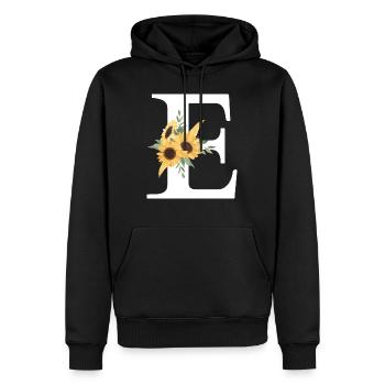 Lettre e floral tournesol - Sweat à capuche Premium bio Homme - noir - Devant - Nico (187cm)