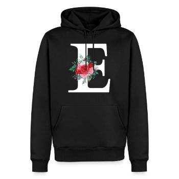 Lettre e floral rouge - Sweat à capuche Premium bio Homme - noir - Devant - Nico (187cm)