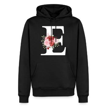 Lettre e floral rouge - Sweat à capuche Premium bio Homme - noir - Devant - Nico (187cm)