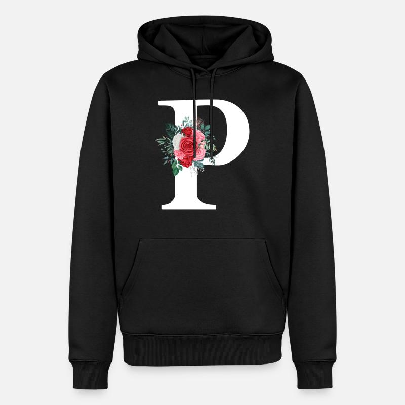 Roter Blumenbuchstabe P - Männer Premium Bio Hoodie - Schwarz