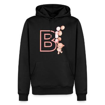 Lettre b rose ours - Sweat à capuche Premium bio Homme - noir - Devant - Nico (187cm)