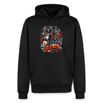 Unheimliche Katzenschädel Halloween - Männer Premium Bio Hoodie - Schwarz - Vorne - Nico (187cm)