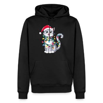 Chat de Noël avec des guirlandes lumineuses et Noël - Sweat à capuche Premium bio Homme - noir - Devant - Nico (187cm)