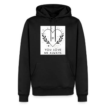 Carte d’amour - Sweat à capuche Premium bio Homme - noir - Devant - Nico (187cm)