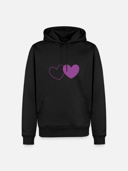 Herz violett 2 Herzen Valentinstag - Männer Premium Bio Hoodie - Schwarz