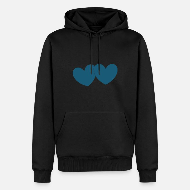 Coeur bleu 2 coeurs Saint-Valentin - Sweat à capuche Premium bio Homme - noir