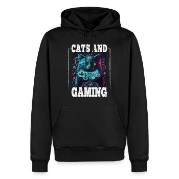 Cats and Gaming Cat Kitten Controller Gaming - Men’s Premium Organic Hoodie - black - Front - Nico (187cm)