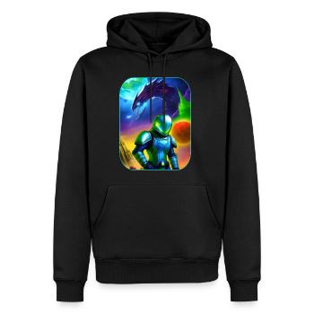 Astronaute avec un dragon extraterrestre dans l’espace - Sweat à capuche Premium bio Homme - noir - Devant - Nico (187cm)