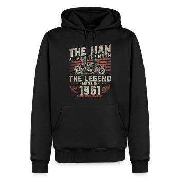 1961 Vintage homme mythe légende moto - Sweat à capuche Premium bio Homme - noir - Devant - Nico (187cm)