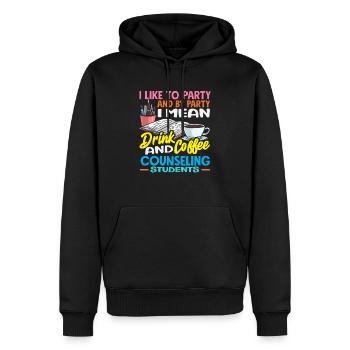 J’aime faire la fête, boire, prendre un café, conseiller scolaire - Sweat à capuche Premium bio Homme - noir - Devant - Nico (187cm)