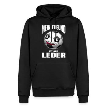 SPD - Fussball Motiv - mein Freund ist aus Leder - - Männer Premium Bio Hoodie - Schwarz - Vorne - Nico (187cm)