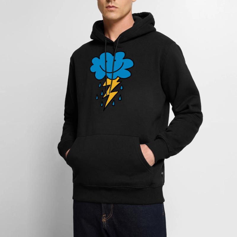 Funny cloud with flash, raindrops, comic, emoji Men’s Premium Organic Hoodie