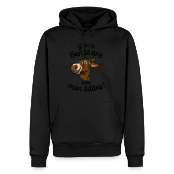 Ane, J'ai la banane (brun, texte noir) - Sweat à capuche Premium bio Homme - noir - Devant - Nico (187cm)
