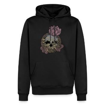 Schädel Schädel und Lotus Blume - Männer Premium Bio Hoodie - Schwarz - Vorne - Nico (187cm)