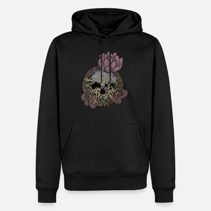 Skull tête de mort et fleur de lotus - Sweat à capuche Premium bio Homme - noir