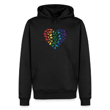Tierliebe - Regenbogen Herz - Männer Premium Bio Hoodie - Schwarz - Vorne - Nico (187cm)