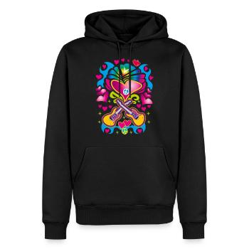 17 Love Hearts Guitars Peace Flower Child - Men’s Premium Organic Hoodie - black - Front - Nico (187cm)