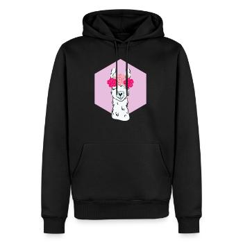 Lama with flower wreath Alpaca LLama animal gift - Men’s Premium Organic Hoodie - black - Front - Nico (187cm)