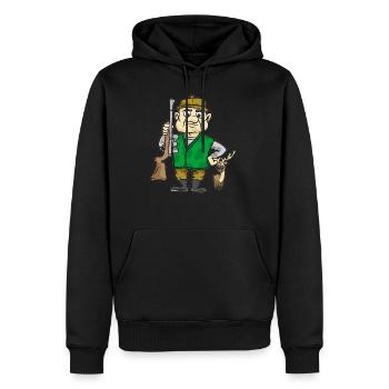 Hunter with Deer Deer Hunting Rifle Comic Cartoon - Men’s Premium Organic Hoodie - black - Front - Nico (187cm)
