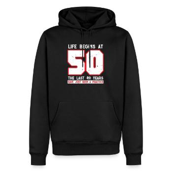 50ème anniversaire - Sweat à capuche Premium bio Homme - noir - Devant - Nico (187cm)