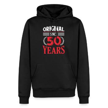 50ème anniversaire - Sweat à capuche Premium bio Homme - noir - Devant - Nico (187cm)