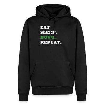 EAT. SLEEP. BOWL. REPEAT. - Männer Premium Bio Hoodie - Schwarz - Vorne - Nico (187cm)