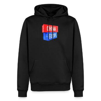 Europa und China Container - Euro, EU, Welt - Männer Premium Bio Hoodie - Schwarz - Vorne - Nico (187cm)
