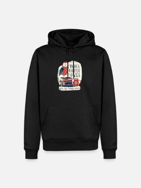 Bücher Kaffee und Eulen - Männer Premium Bio Hoodie - Schwarz