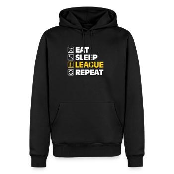 Eat Sleep League Repeat Bronze Master Legend LoL - Männer Premium Bio Hoodie - Schwarz - Vorne - Nico (187cm)