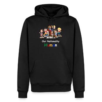 Gegen Rassismus, Nation Mensch - Männer Premium Bio Hoodie - Schwarz - Vorne - Nico (187cm)