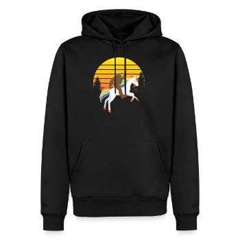 Bigfoot riding Unicorn - Einhorn - Shirt - Männer Premium Bio Hoodie - Schwarz - Vorne - Nico (187cm)
